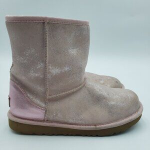 UGG Classic Mini Boots 6 Youth Girls Shearling Shimmer Metallic Pink